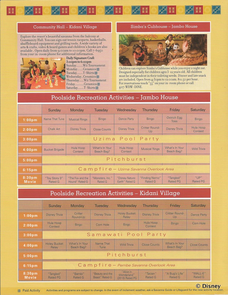 2011 September Activities Guide: Back | Disney's Animal Kingdom Lodge