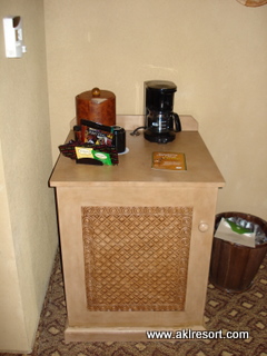 Fridge, coffeemaker detail, 2 queen bed room