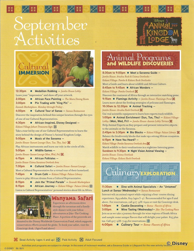 2011 September Activities Guide: Front