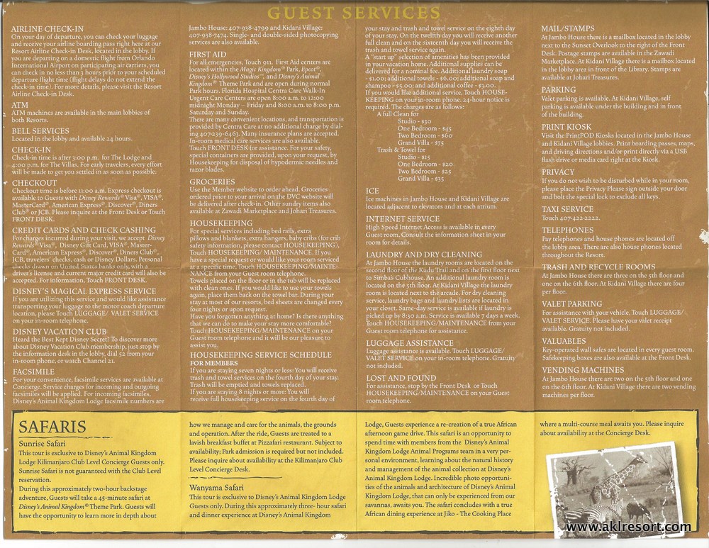 2011 Directory of Guest Services: Back